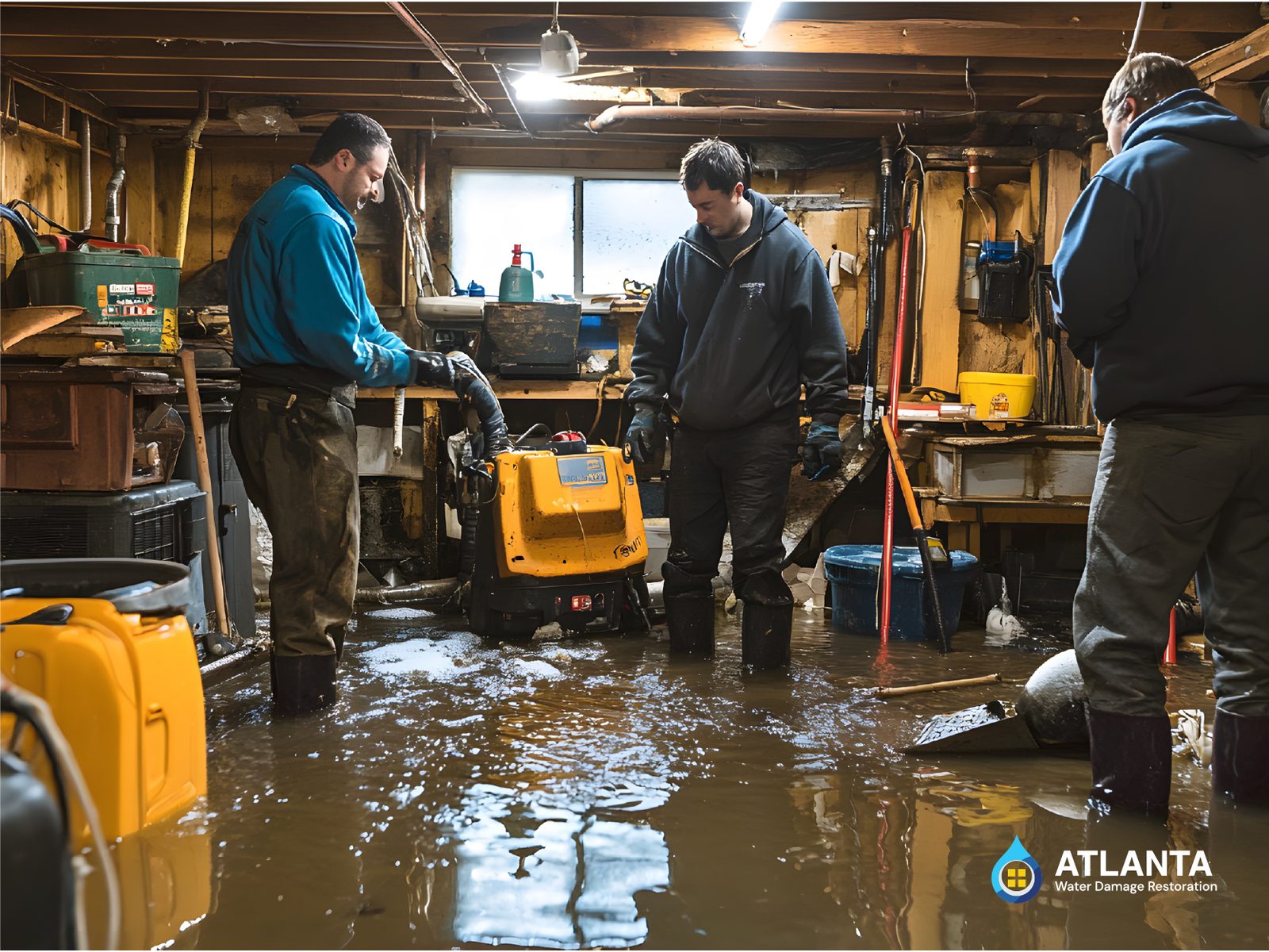 Water damage restoration team at work in Atlanta
